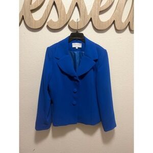 Lily & Taylor Royal Blue Blazer Jacket Womens Size 14 Made in USA Notched Lapel
